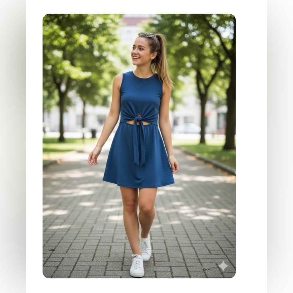 Blue Tie Front Mini Sundress
